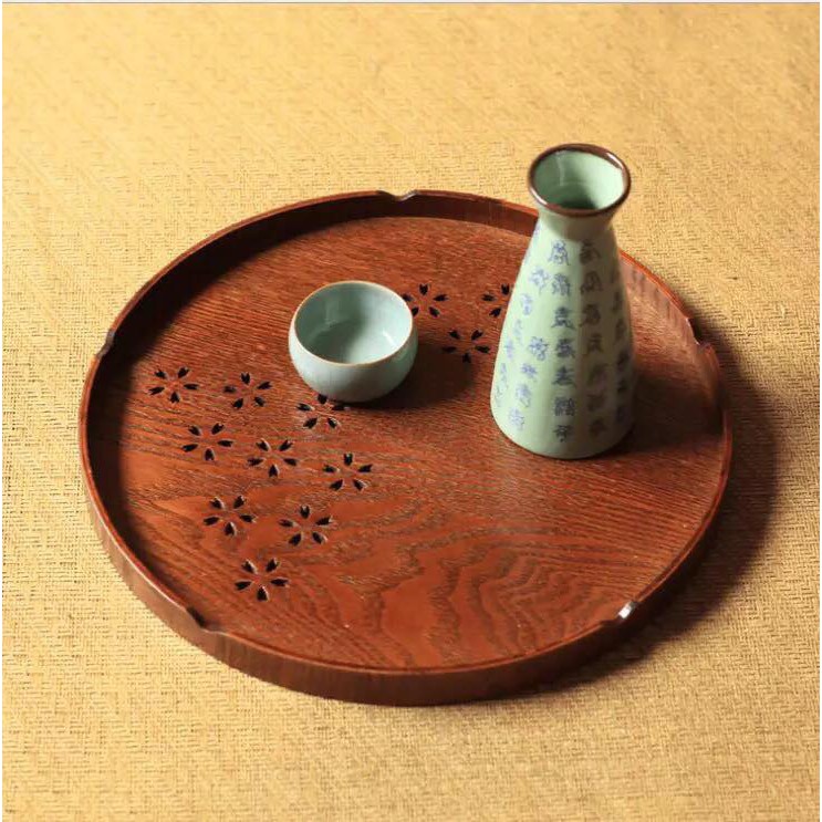 Khay gỗ khắc hoa khay đựng trà bánh thực phẩm